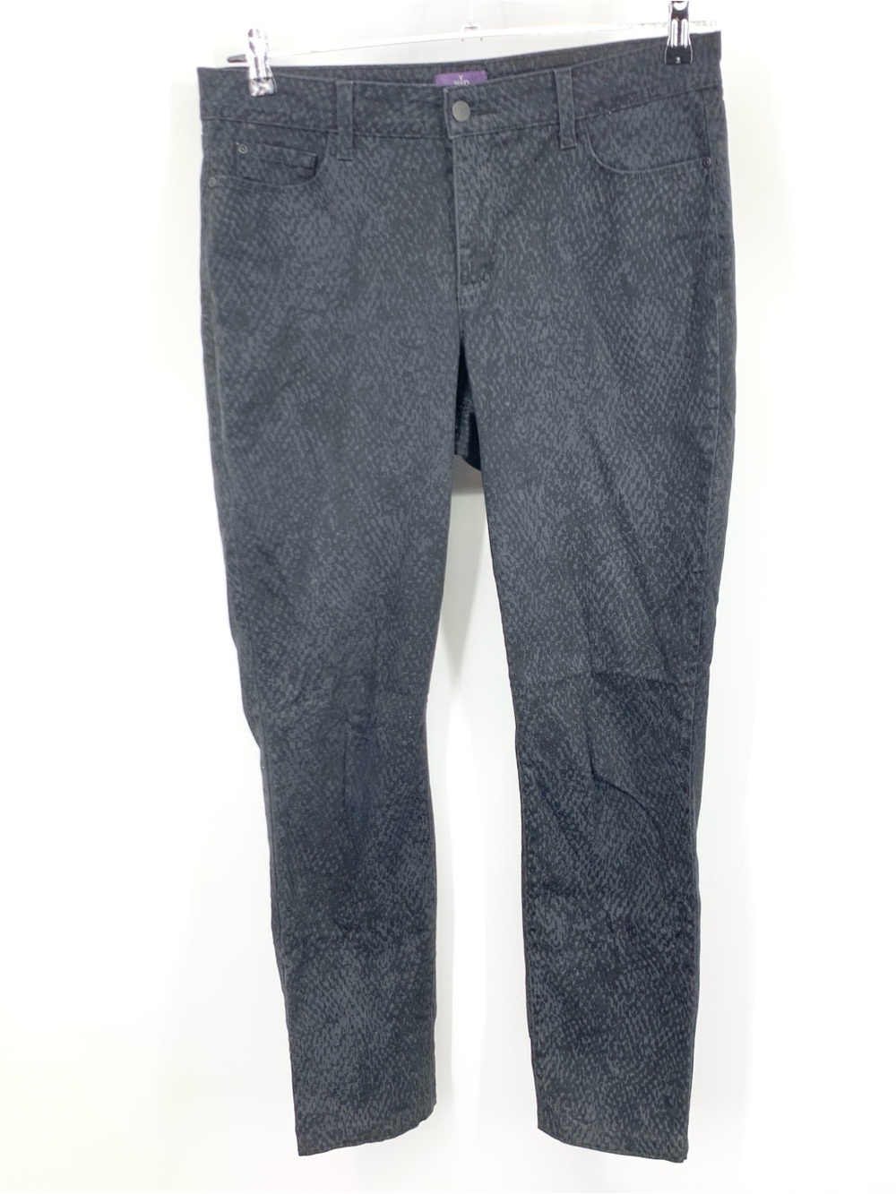 NYDJ Women Size 10 Jeans Black Snakeskin Denim Leggings Pants Lift Tuck Skinny